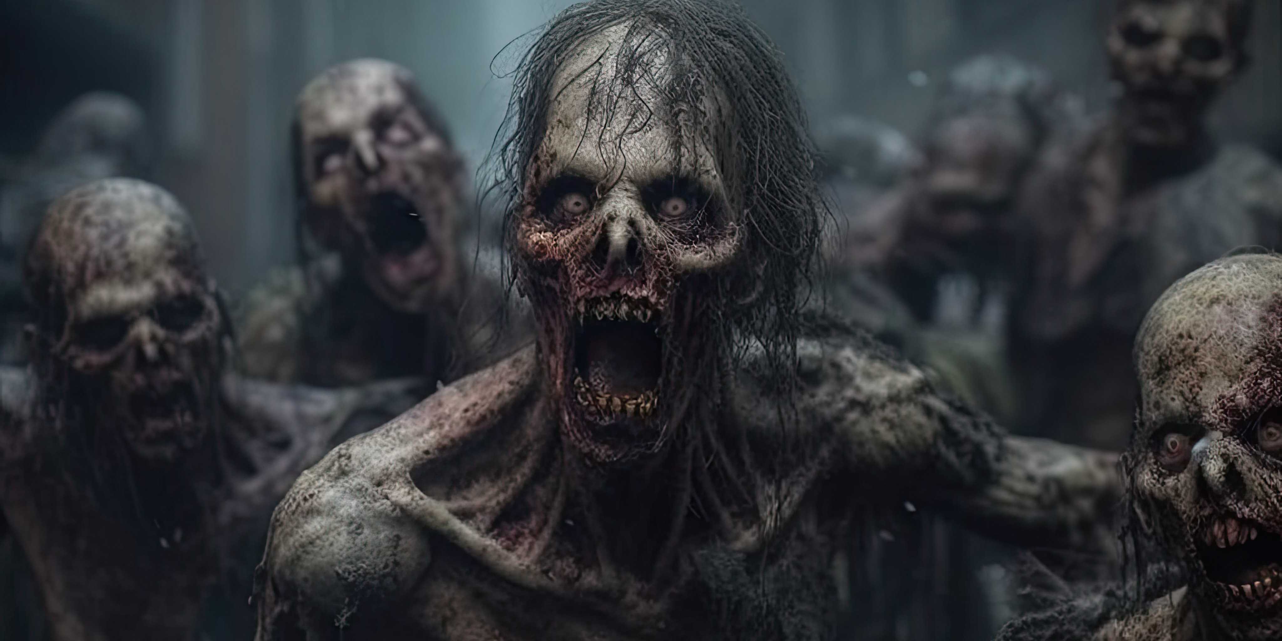 close-up illustration of a zombie horde approaching the viewer